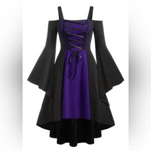 Purple and Black Lace-Up Gothic Dress